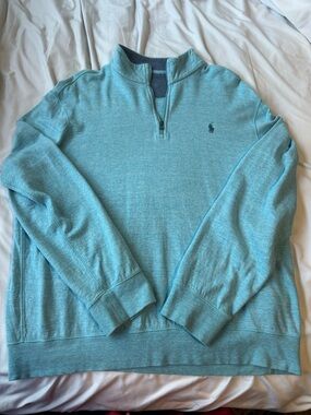 Polo Ralph Lauren Men's Light Blue Quarter-Zip Sweater Large